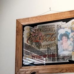 Coca-Cola Mirror Large Picture Wood Frame From The '60s Perfect $150 Large Canvas Painting Very Very Large And Heavy Antique $200