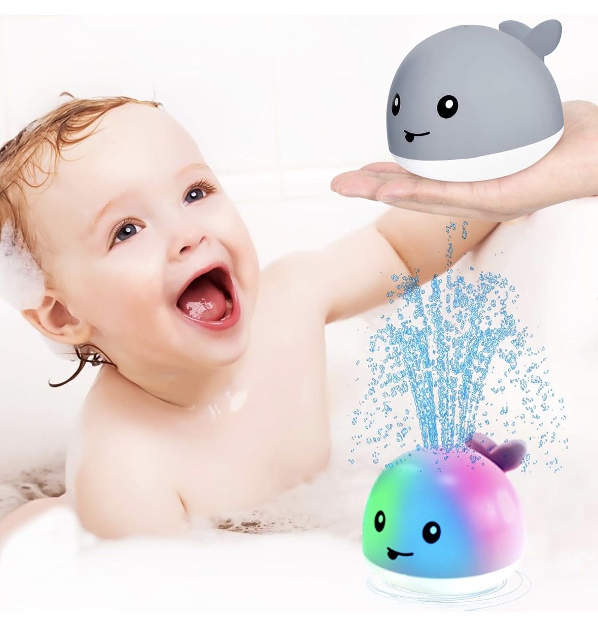 NEW Bath Toys, Rechargeable Light Up Bath Toys for Kids Babies, Whale Sprinkler Spray Water Bathtub