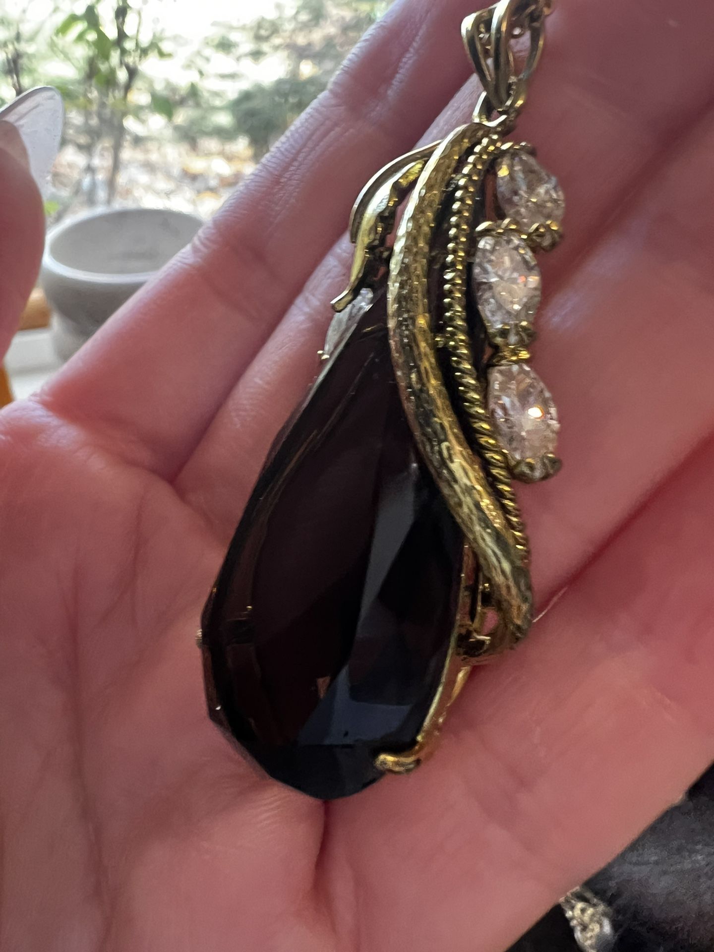 Antique- Large Smoky Quartz Necklace With A Gold Chain 