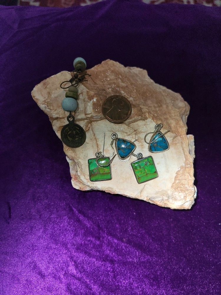 Turquoise Pierced Earrings, 3 Pair