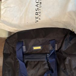 VERSACE parfums LARGE nylon duffel bag Weekender Black With Blue Accents