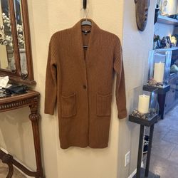 UNIQLO Women Brown Cozy 100% Wool Long Ribbed Cardigan Sweater Size XS