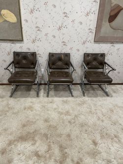Vintage 1970’s Set Of 3 Matching Chrome Armchairs By Cleo Baldon ???