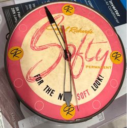 Vintage 1950s Pam Advertising Lighted Clock Caryl Richards Softy Salon — WORKING