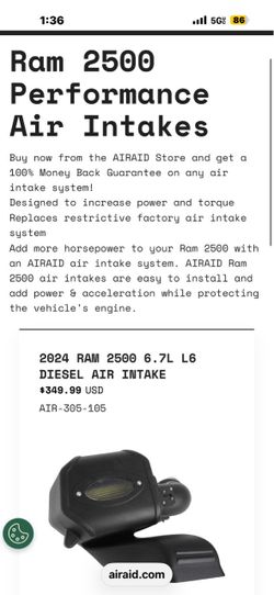Air Raid cold air intake Ram Diesel 6.7L
