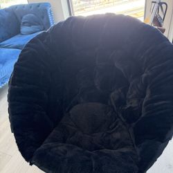 Milliard Navy Blue Faux Fur Saucer Chair - XL Cozy Lounge Seat (Used, Good Condition)