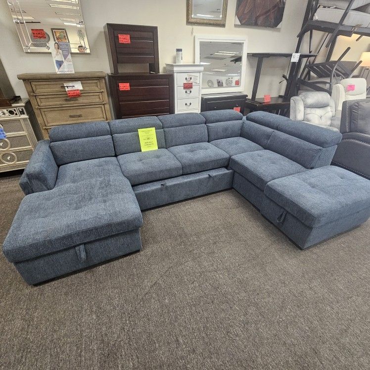 Navy Blue Sectional Sofa Bed Set