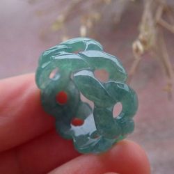 Certified Jadeite Jade 102831 Hand Carved Green Knotted Ring Size9