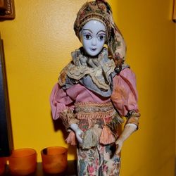 Vintage Porcelain Musical Doll Harlequin 