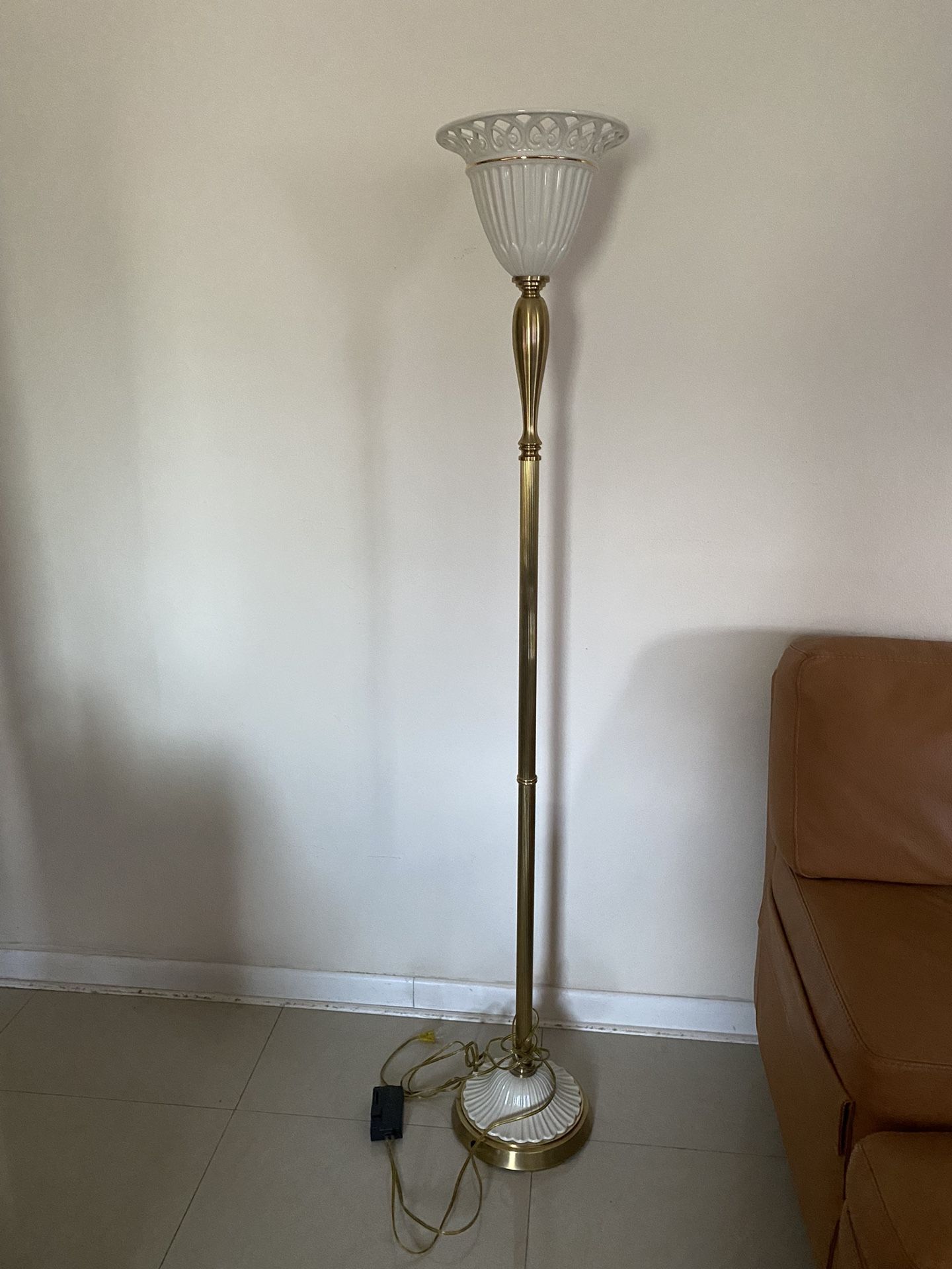 Vintage Lenox Porcelain and Brass 70" Tall Floor Lamp