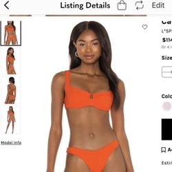 L*Space Pointelle Rib Camellia Bikini Top in Poppy -XS- New with Tags! NWT