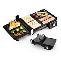 3 in 1 Electric Griddle Nonstick Skillet & Panini Press Grill 2000W Smokeless