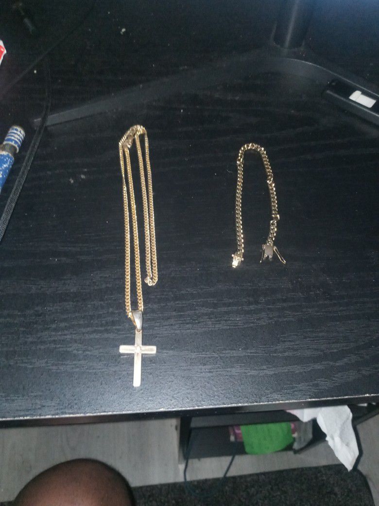 Gold (Nickel) Plated Necklace & (Solid) Gold Bracelet & 14k (Solid) Gold Necklace 