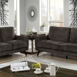 Brand New Dark Grey Mid Century Style Sofa & Loveseat 