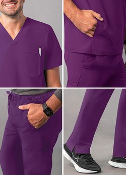 Adar Addition Go-Everyday Scrub Set for Men Top & Cargo Scrub Pants XL Eggplant Color Brand New!
