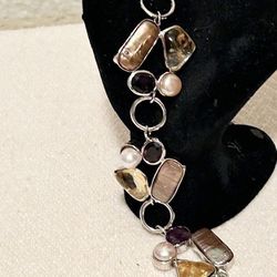 New, 925 Sterling Silver, Genuine Multi Gemstone Bracelet to fit 7-8-inch Wrist