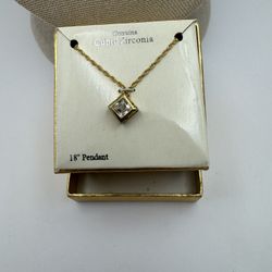 1035-TTT New Women’s 18” Pendant Genuine Cubic Zirconia Pendant Necklace Golden