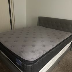Grey bed frame + mattress