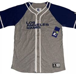 Starter Los Angeles Rams Gray Button Up Baseball Jersey Mens Medium-XL New