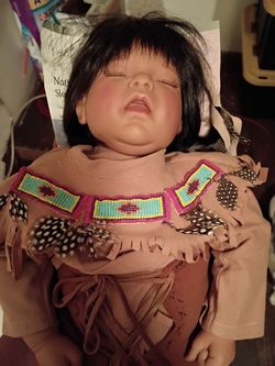 Native American Sleeping Baby Vinyl Doll