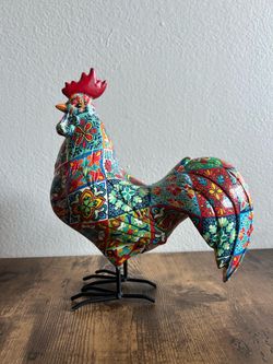 Colorful Floral Rooster Figurine – Farmhouse Kitchen Decor