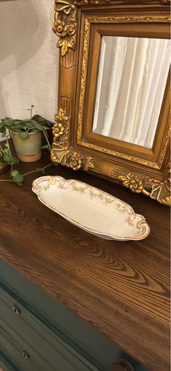 Vintage Porcelain Oval Tray with Gold Trim