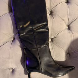 CELLENZ Women’s Knee High Boots Black Leather Low Heel Wide Calf Size 7.5