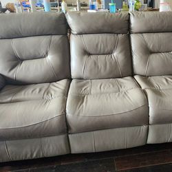 Watson Light Gray Leather Reclining Sofa with DDT and Loveseat set