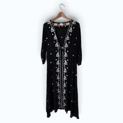 Embroidered Black Maxi Dress with White Floral Trim, Size 3XL, MSRP $45
