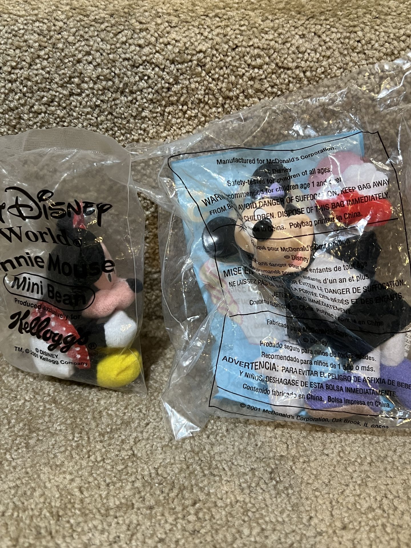 Disney Beanie mini plush Minnie Mouse McDonald’s Kelloggs lot of 2 new
