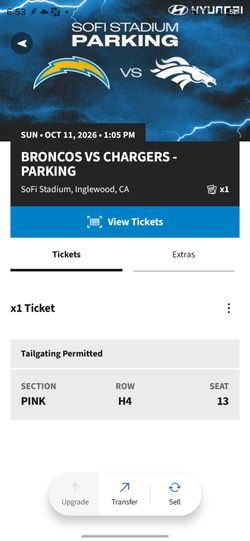 Broncos vs Chargers Parking Pass – Oct 11 2026