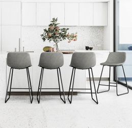Gray Faux Leather Bar Stools Metal Frame Counter Height Bar Stools (Set of 4)