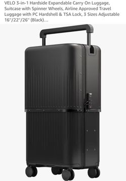 VELO 3-in-1 Hardside Expandable Carry On Luggage, Suitcase with Spinner Wheels, Airline Approved Travel Luggage with PC Hardshell & TSA Lock, 3 Sizes 