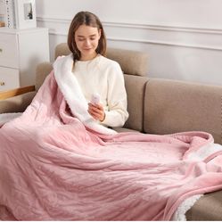 Heating Blanket Heated Throw Blanket 50''X60'' - Electric Throw Pink Ultra Warm Fluffy Electric Blanket for Recliner with 5 Heating Setting & 4 Hour A