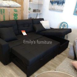 Black  Sectional  Sofa Pull- Out Bed With Storage Brand New 