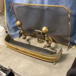 Antique Vintage Solid Brass Fireplace Set 