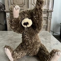 Large 13” Brown Curly Jointed & Hand Stitched Teddy Bear with Doily 🐾 