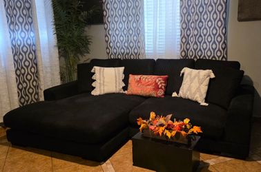 Black Corduroy Sectional Sofa with Chaise