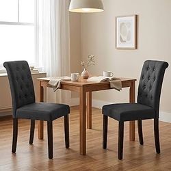 SET OF 2 BLACK FABRIC DINING CHAIRS ( BRAND NEW AND ASSEMBLED )