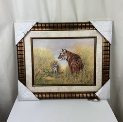 Baby Tiger with Mama Tiger Framed Painting 
