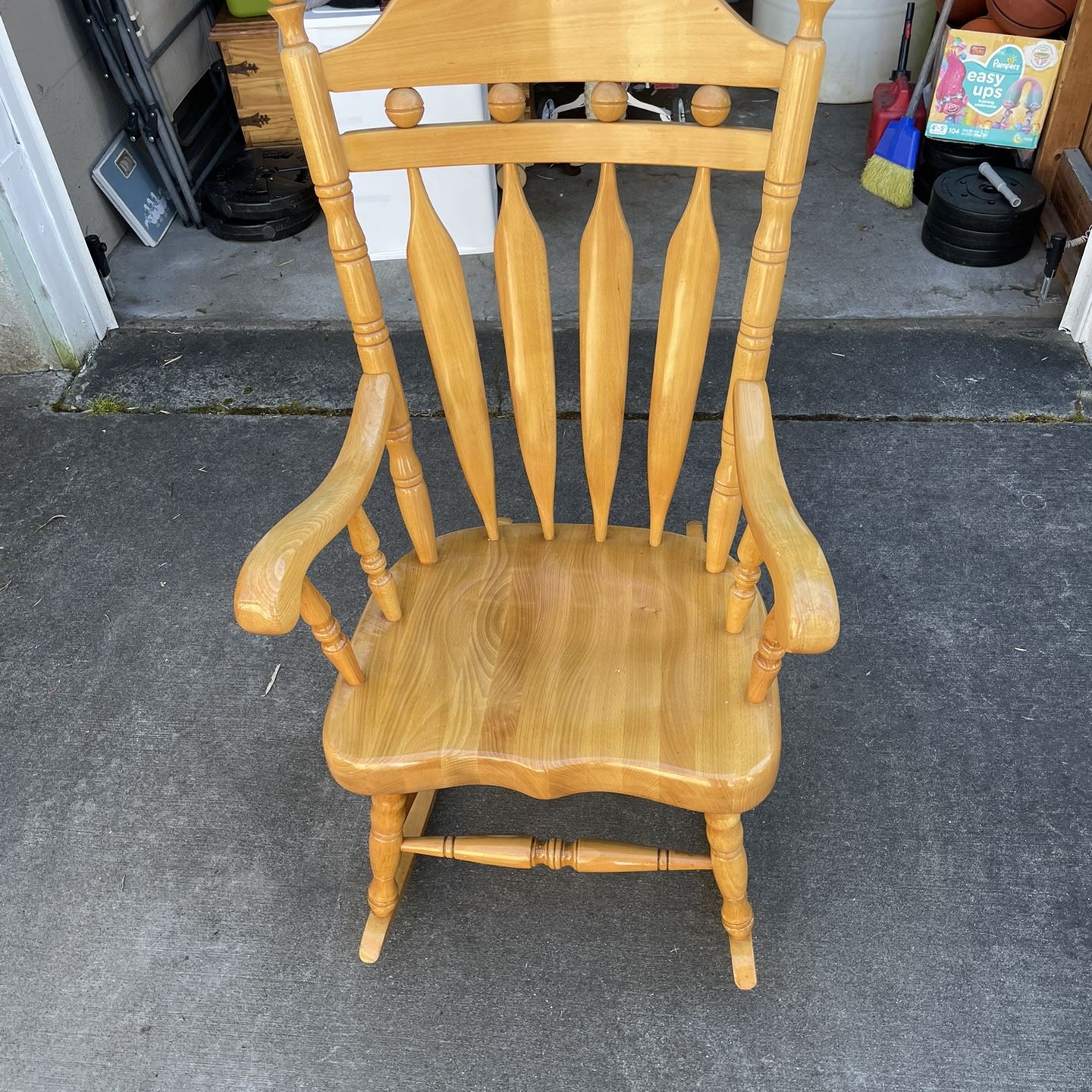 Beautiful Oak Sturdy Polish Made Rocking Chair.