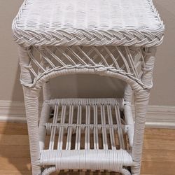 White Wicker Side Table
