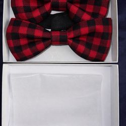 Red & Black Buffalo Plaid Bow Ties with Clip And Adjustable Strap