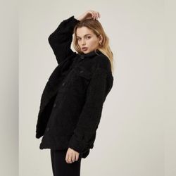 Wild Fable Black Sherpa Button Front Jacket Women’s Size Large
