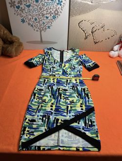 🔥Marylin Monroe Woman’s Small Cold-Shoulder Bodycon Abstract Print Dress Mint!