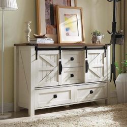Farmhouse Dresser, 4 Drawer Rustic Wood Chests Organizers with Storage, Antique White