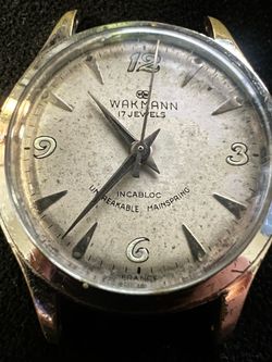 Vintage Wakmann 17 Jewels Mechanical Men's Watch Incabloc Running France 1950s