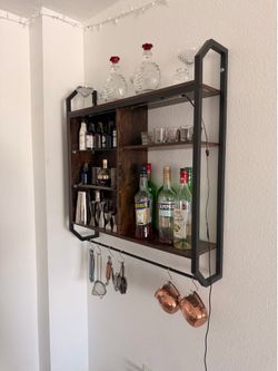 Floating Wall Bar Shelf with Hooks — Home Bar / Coffee Bar