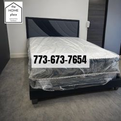 Comfy & Elegant Queen Bed Frame 🚨 Includes Mattress & Box Spring for ONLY $349. Ready for Delivery Today 🚛