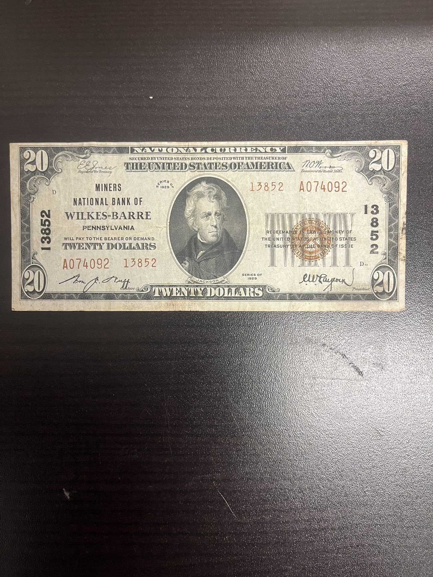 1929 $20 Wilkes Bare Pennsylvania